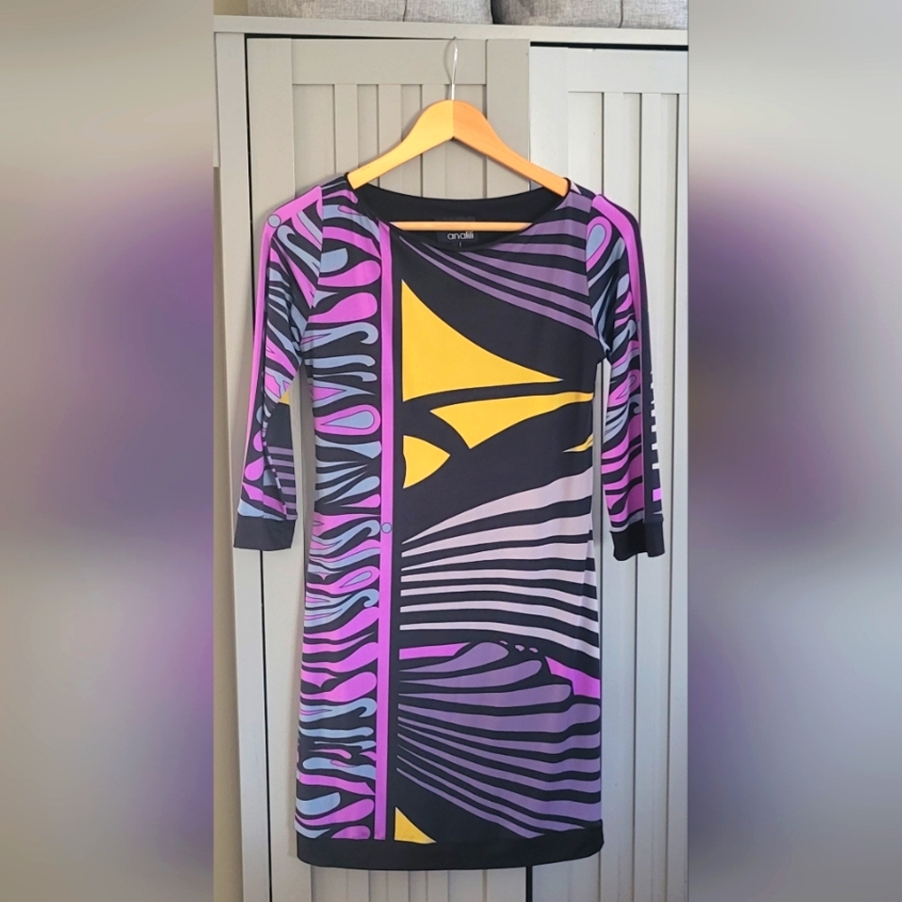 Analili Geometric Print Long Sleeve Dress, size S